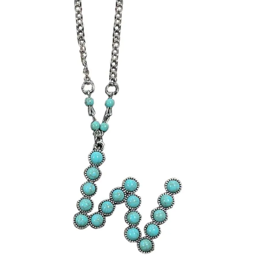 Women's Boho Western Cowgirl Turquoise Initial Letter Pendant Necklace (A-Z) - Hippie Natural Stone Cowgirl Jewelry, Bohemian Personalized Accessory
