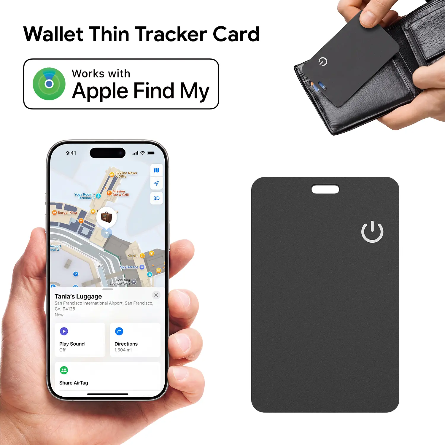 MFi Certified Slim Bluetooth Tracker Card with Keyhole, Compatible with Apple Find My, Credit Card Size Wallet Tracker for iPhone, Alternative to AirTag, Bluetooth Item Finder for Wallet, Keys & Bags, Long Battery Life, Holiday Gift