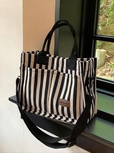 striped pattern tote bag, summer 2025 casual large capacity shoulder bag for women, stylish crossbody bags, versatile casual commuter bag for daily used