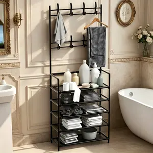 Nordic style white coat, hat, and shoe rack integrated floor standing hanging rack, multi-layer shoe rack, entrance storage rack (68in * 24in * 10.23in)