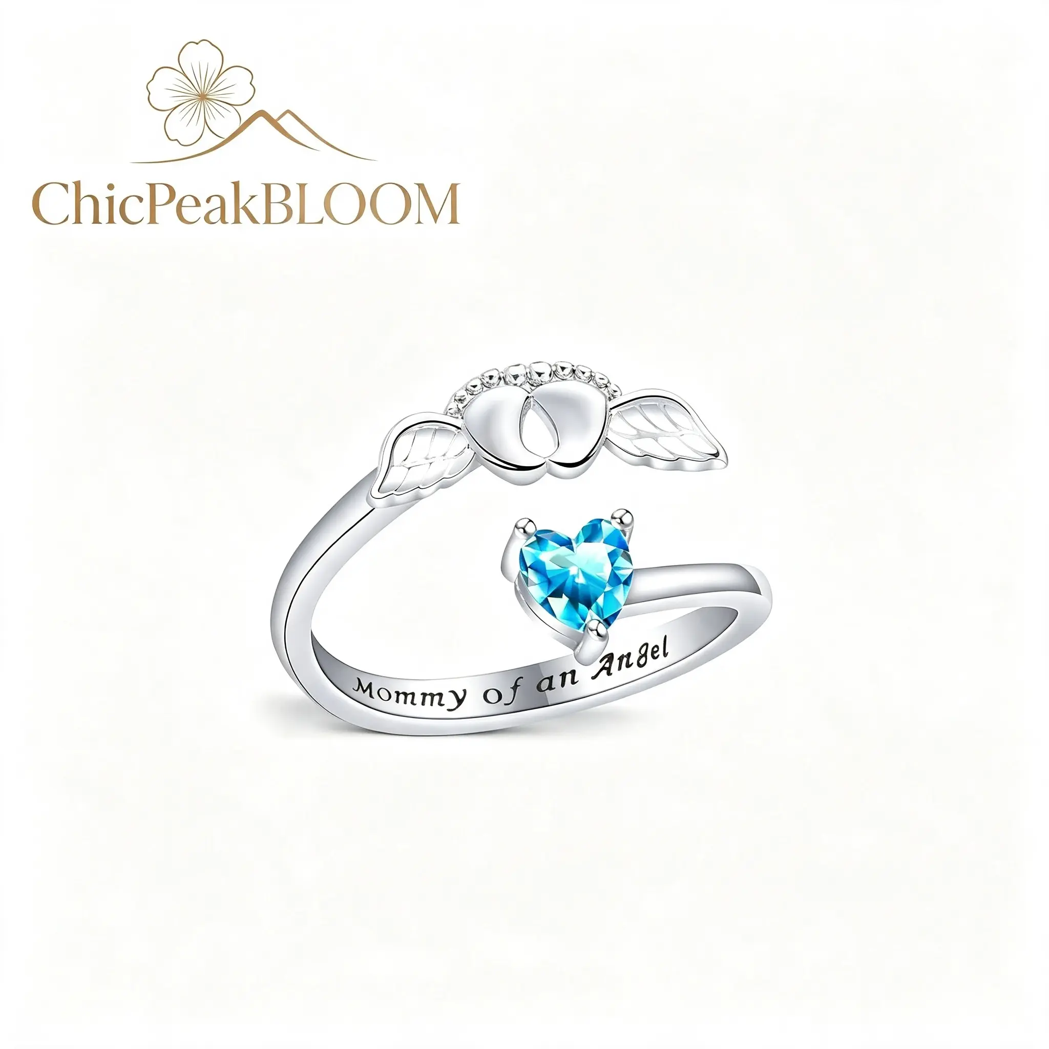 Mommy's Angel Memorial Ring-for Mothers Miscarriage Gift, Wing-Shaped Rings, Angel Memorial Charm Rings