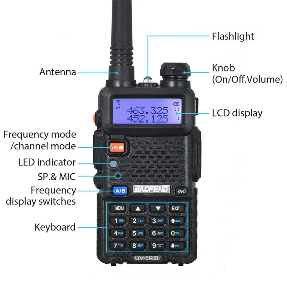 Baofeng Uv-5R Three Segment Walkie Talkie Vhf 220-226Mhz Uhf Frequency/ Dual Antenna