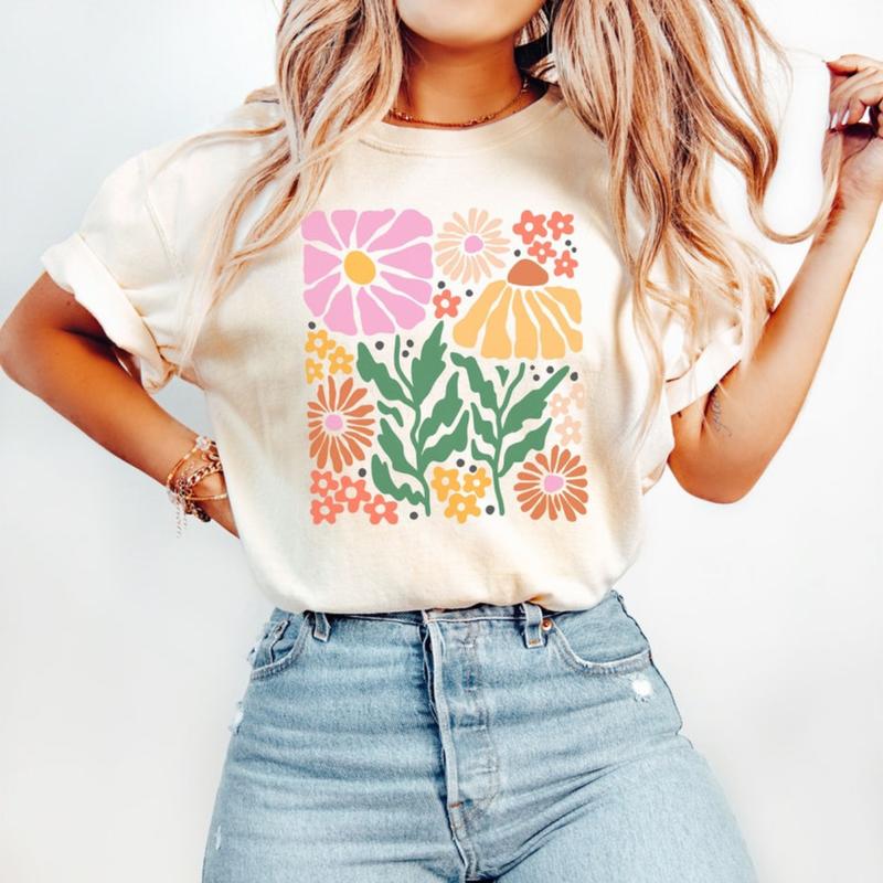 Comfort Colors Boho Floral shirt, Abstract Wildflower Shirt, Women's Spring Shirt, Flower Shirt, Gift for Women, Summer Shirt, Nature Shirt Crewneck