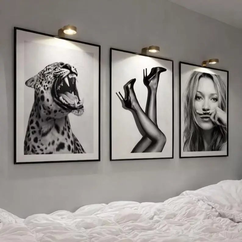 Y2K Gallery Wall Set of 3 Stockholm Style Leopard Black And White  Fashion Girl Wall Art Set For Chic Aesthetic Apartment