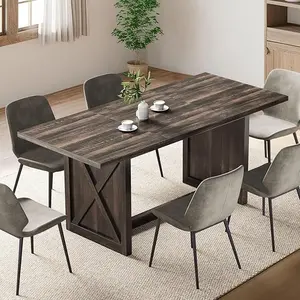 DWVO 70.8" Large Farmhouse Dining Table for 6 to 8 People, Rustic Style Wood Dinner Table, Rectangular Dining Table for Kitchen, Dining Room & Living Room