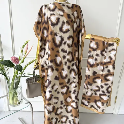 Women's 1-Piece Animal Print Cape Shawl & Scarf Set - 100% Silk-Like Satin Boho Wrap, Elegant Printed Scarf, Leopard Motif Accessory, Beach Cover-Up for Anniversary Occasions (Many Looks)