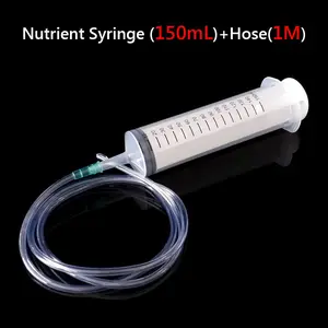 Health Syringe Big Large Measuring Nutrient Sterile  With 100cm Clear Tube Kit Set Plastic 150ml Hydroponics Feeding Reusable