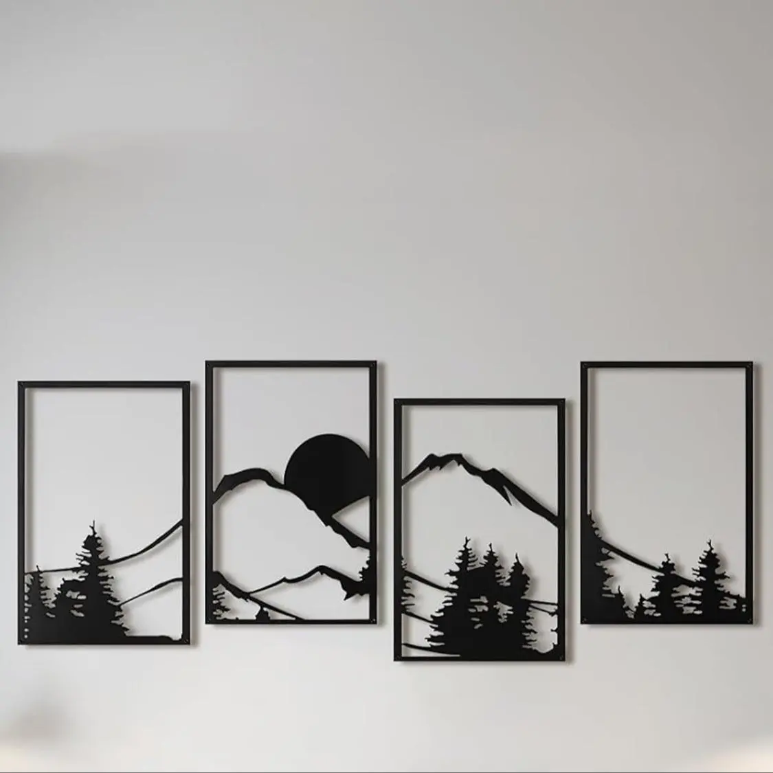 Landscape Pattern Wall Art, 4 Counts/set Metal Wall Decor, Artistic Wall Hanging Decor for Home Living Room Bedroom, Modern Home Decoration, Home Decor, Ornaments, Aesthetic Wall Decor