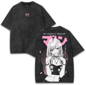 Marin Kitagawa My Dress-Up Darling Oversized Washed Tee 260GSM With Pink Sakura Anime Back Art | Cute Waifu Collector Shirt Cotton Streetwear Unisex couple T-shirts