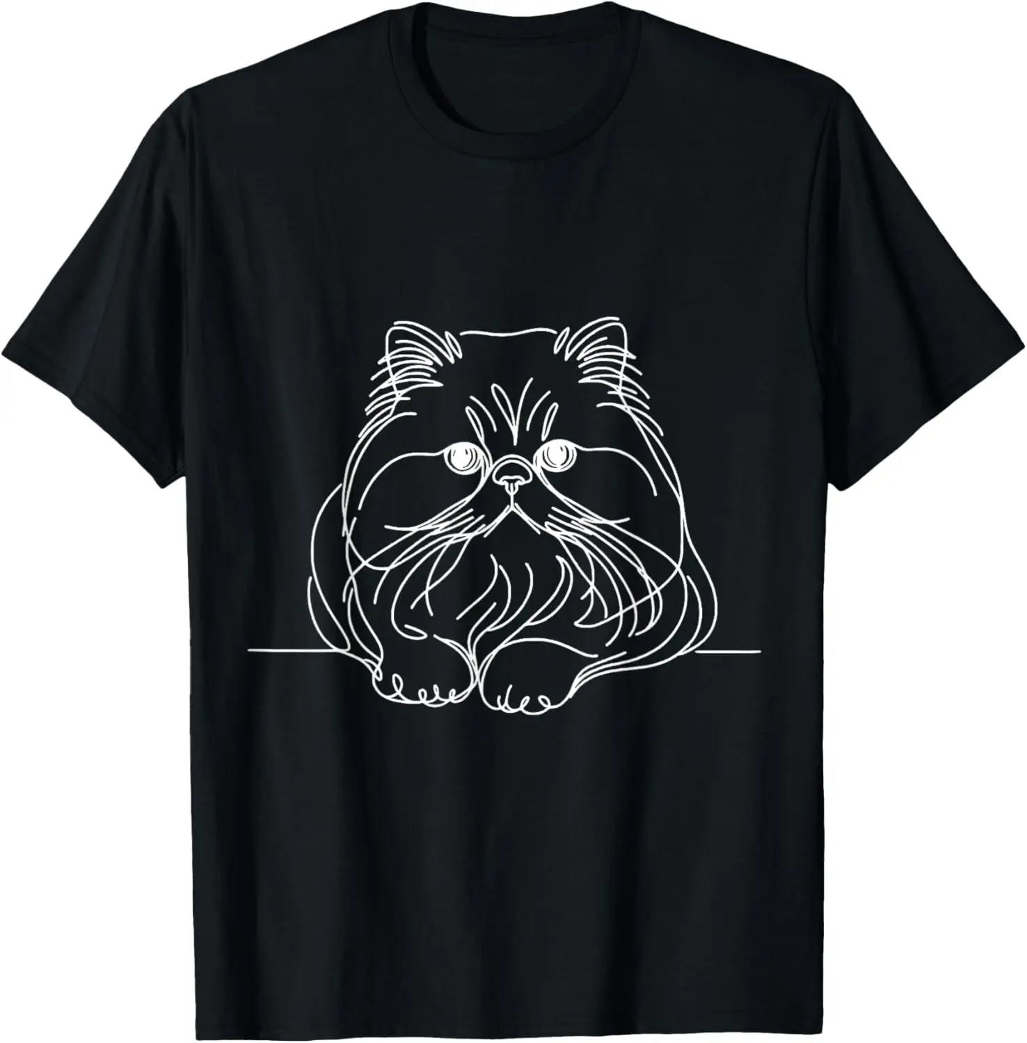 Vintage Persian Cat Graphic T-Shirt, Women's Simple 100% Cotton Line Art Top with Casual Short Sleeves for Everyday Wear