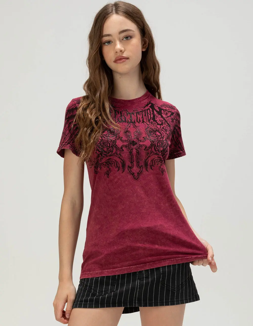 AFFLICTION Pale Sorrow Womens Rhinestone Tee
