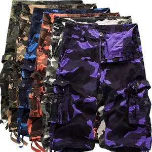 Men's large-size cargo shorts, loose fit, multi-color camouflage, mid-length, casual beach breathable summer shorts Cotton Menswear shorts for summer Pants Hem Purple Trouser Tropical