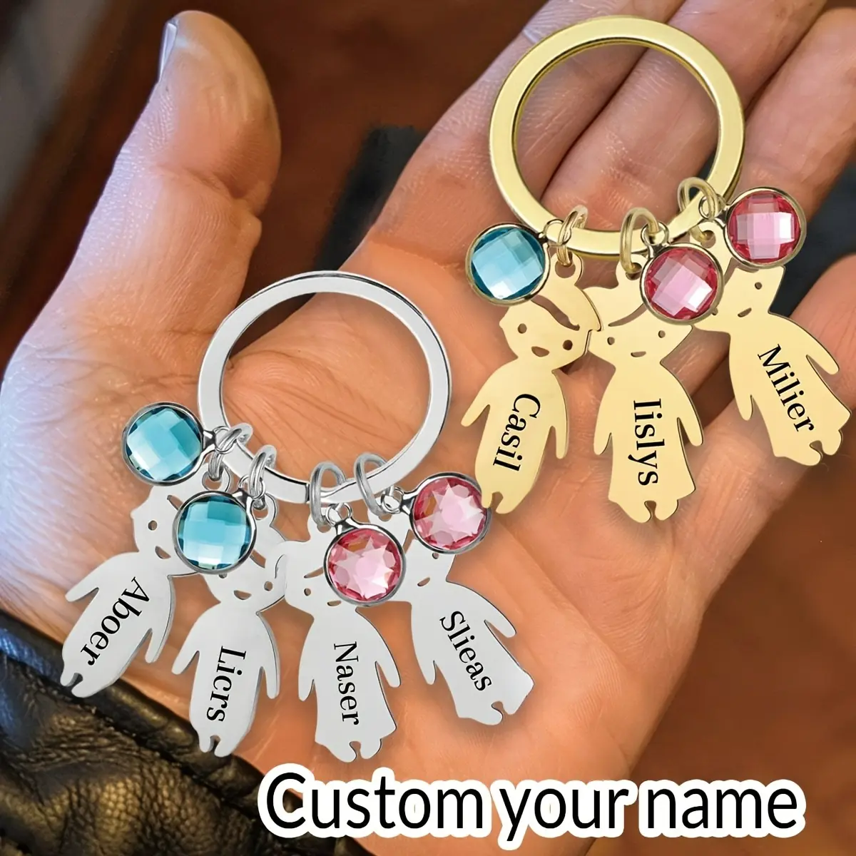 Customized Stainless Steel Name Keychains, Personalized Birthstone Figurine Keychains, Can Be Customized with 1-5 Names, Tailored Family Keychain Gifts Suitable for Both Men And Women, Perfect for Father'S Day, Mother'S Day, Birthdays