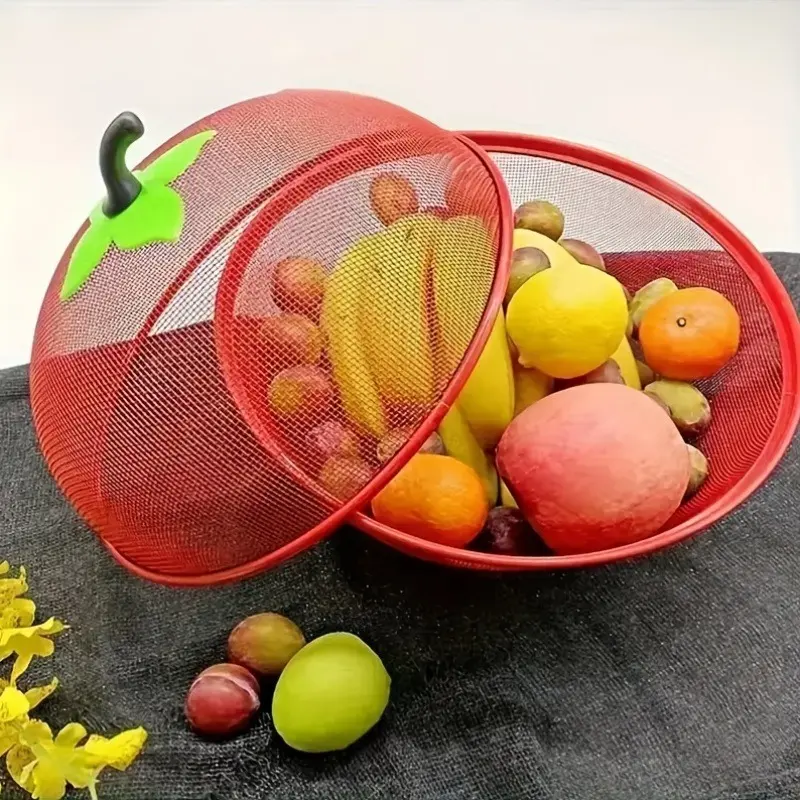 Heavy-Duty Metal Fruit Organiser 2-Piece Set with Mesh Cover - Rust-Proof, Breathable Ventilation Holes, Sturdy Structure - Reusable Storage Basket for Kitchen, Camping