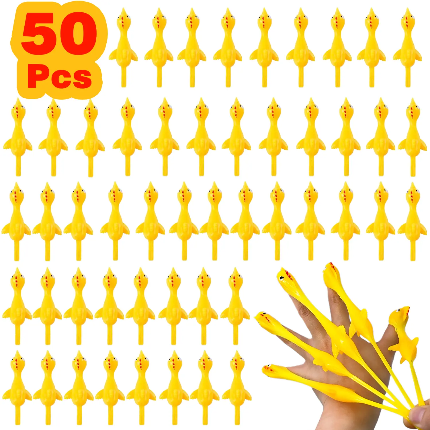 50PCS Stretchy Rubber Chicken Slingshot Toy Set, 3+ Years Novelty Gag Toys, Animals & Nature Finger Puppets for Kids Party Favors, Office Stress Relief, Decoration, Classroom Prizes