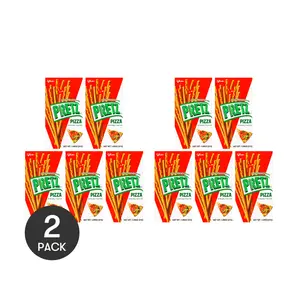 GLICO PRETZ Pizza Flavor Biscuit Sticks - 2 Packs of 31g Each, 5 Boxes - Crunchy Snack for Pizza Lovers