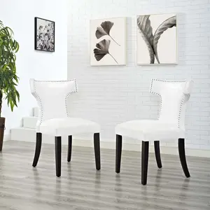 Modway Curve Dining Chair Vinyl Set of 2 in White