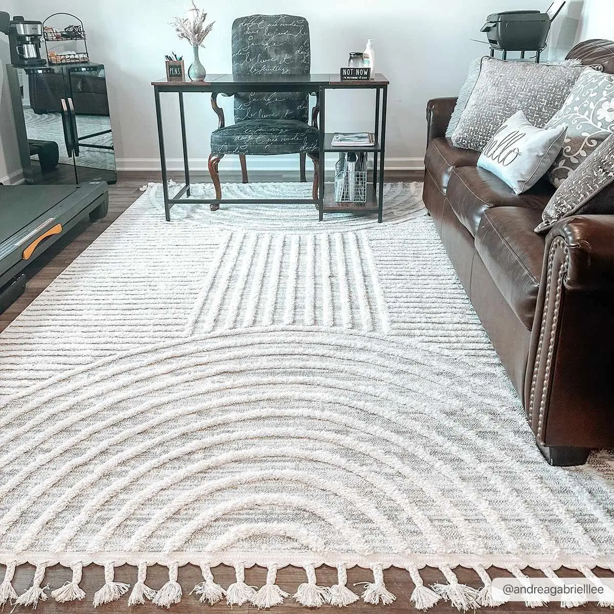 Dauin 3D Rainbow Area Rug, Polypropylene Contemporary Machine-Woven Minimalist Modern Rug with Tassel Fringe