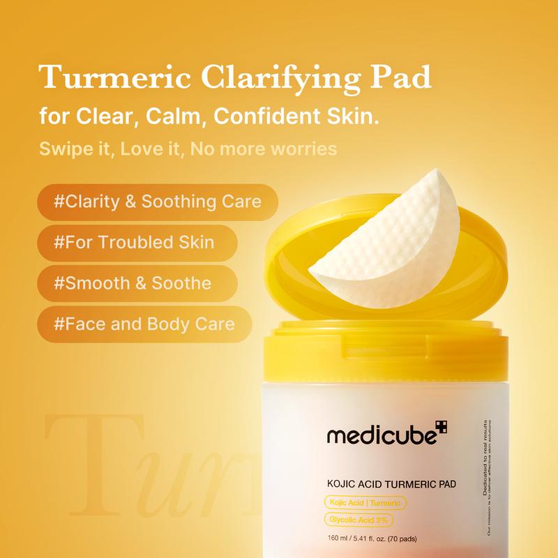[medicube] Kojic Acid Turmeric Clarifying Toner Pad for Troubled Skin & Use After Spot Care | Soothing & Calming with Turmeric, Niacinamide, Glycolic Acid  | Korean Skin Care, 70 Pads