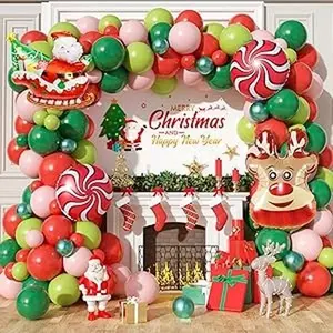 Christmas Balloon Arch Kit, Red Pink Green Christmas Balloon Garland Kit for Christmas Party Decorations, Christmas Balloon