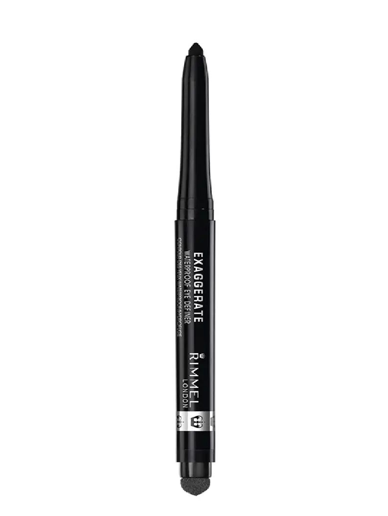 Rimmel London Exaggerate Waterproof Eye Definer Makeup Eyeliner - 0.01oz Shade 262 Blackest Black, Highly Pigmented, Long-Wearing, with Built-In Smudger