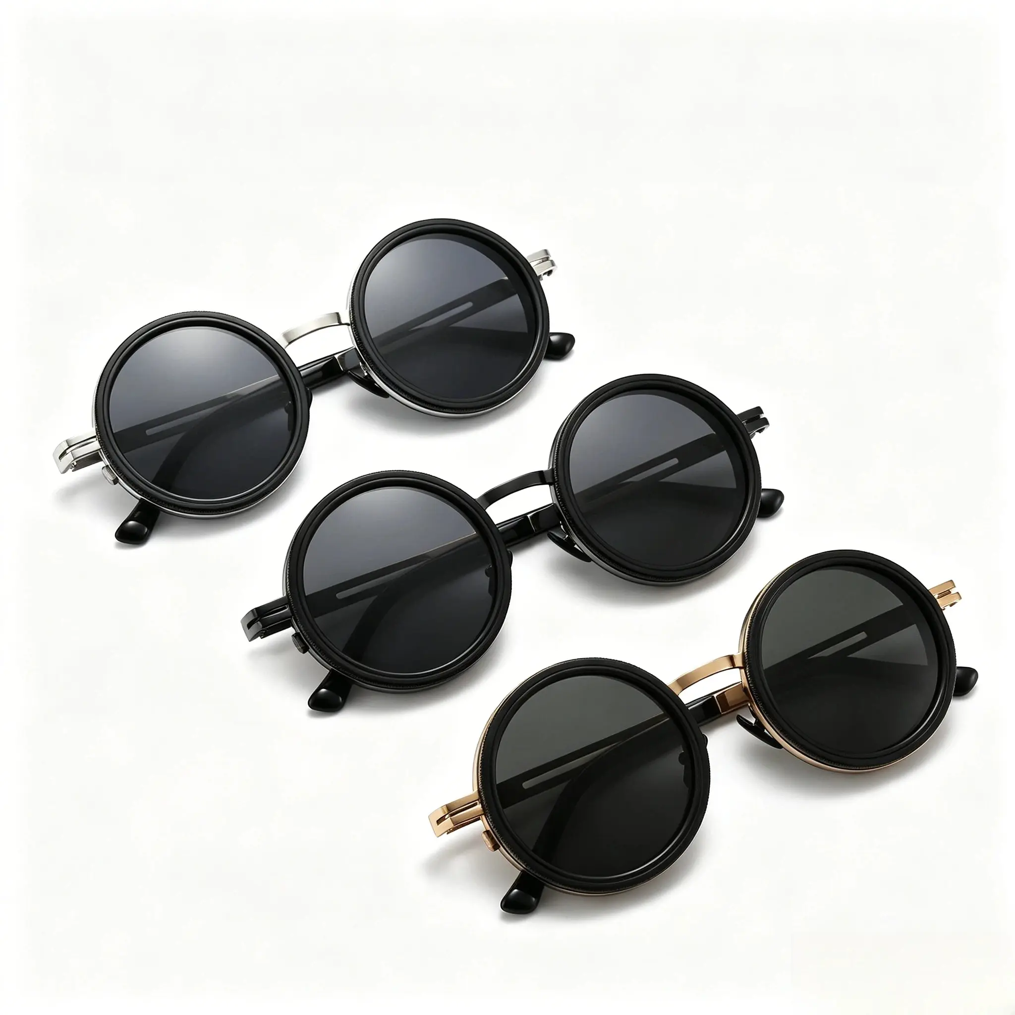 9-Gear Adjustable Tint Round Sunglasses, Steampunk Polarized UV400 Anti-Glare Glasses, Retro Metal Frame Dimming Shades for Men Women, Driving Fishing Outdoor Eyewear