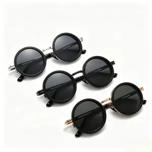 9-Gear Adjustable Tint Round Sunglasses, Steampunk Polarized UV400 Anti-Glare Glasses, Retro Metal Frame Dimming Shades for Men Women, Driving Fishing Outdoor Eyewear