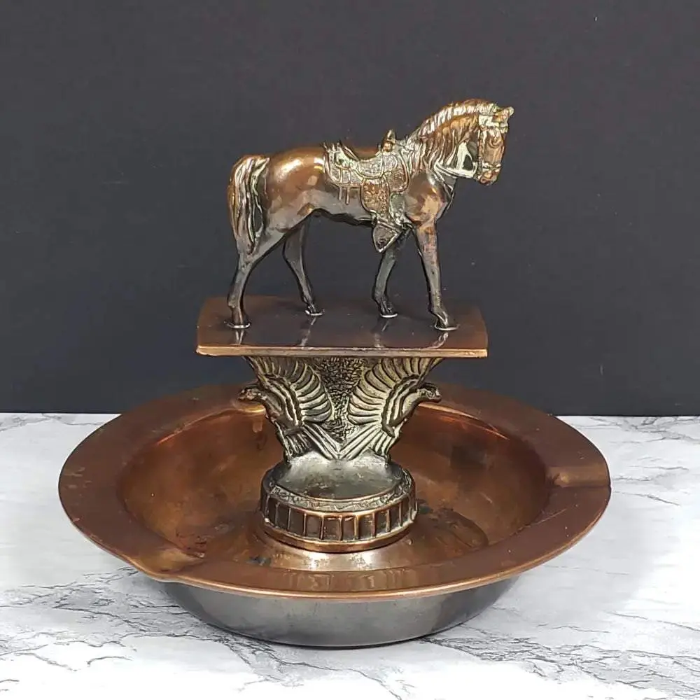 Copper Bronze Horse Ashtray Mid Century