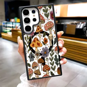Forest Mushroom Pattern Clear Magnetic Phone Case, Compatible with MagSafe Silicone Bumper Protective Cover For Samsung S25 S24 S23 S22 Ultra Plus FE