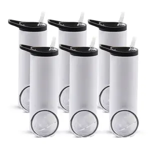 Kupresso 6 Pack 20oz Sublimation Dual Lid Tumbler Water Bottle Ideal for DIY Projects and Crafting Straight and Seamless Design Sublimation Surface for Vibrant Print Results Drinkware