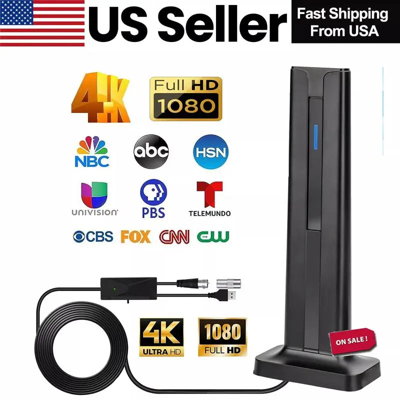 TV Antenna Digital HD Antena Indoor HDTV 1080P 4K Long Range 25dBi Gain 50w Power 5m Cable Black Home Use