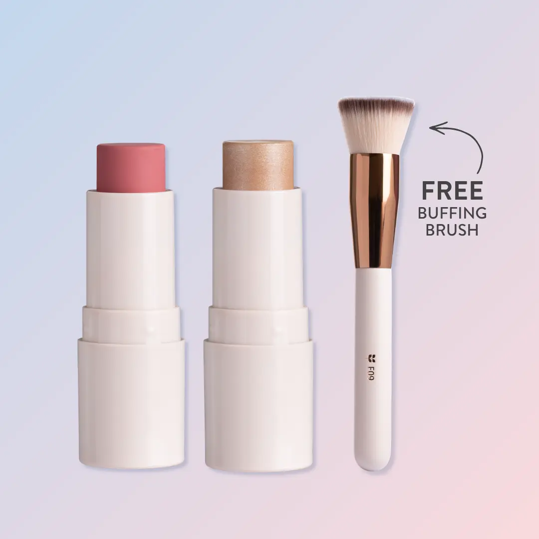 Red Aspen Makeup Stick Duo Bundle Pick Any 2 Blush Bronzer or Highlighter + Free Buffing Brush