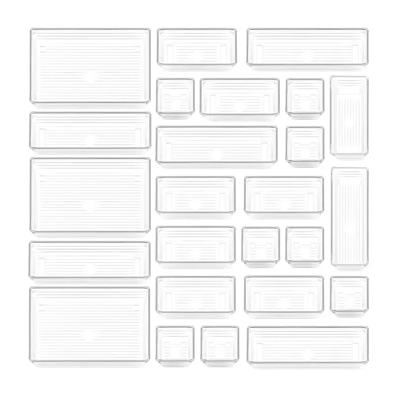Clear Plastic Drawer Organizer Tray for Makeup, Kitchen Utensils, Jewelries and Gadgets