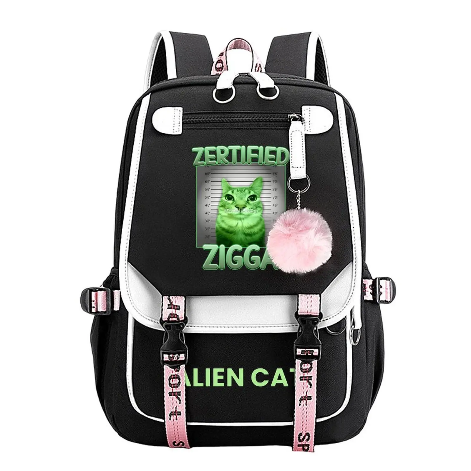 Alien Cat Print Backpack for Boys & Girls, Teen Student School Bag, Large Capacity Backpack,  Water-Resistant Durable Design, Multi-Pocket Organizer, Perfect Birthday & Holiday Gift 11.4” × 18.1”