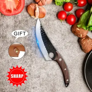 Hand-Forged 4-in-1 Multi-Knife Set: Japanese Chef Knife, Boning Knife, Fishing Knife & Bone Cleaver | Viking-Style Stainless Steel Blade with Wooden Handle & Leather Sheath - Spring Festival Gift