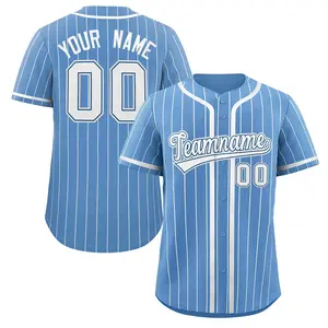 Custom Light Blue White Pin Stripe Fashion Design Full Button Authentic Baseball Jersey, Personalize Custom Logo, Number, Name