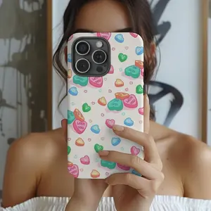 "Sweetheart Candy Valentine Phone Case, Pastel Hearts Pattern, Slim Protective Cover for IPhone 11-17 Series, Romantic Gift "