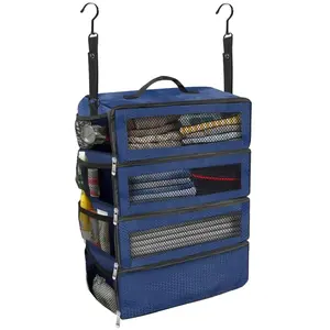Foldable Multi-Layer Clothes Storage Organizer, Durable Oxford Cloth Hanging Storage Bag, Large Capacity Travel Closet Organizer with Hooks, Washable Clothing Organizer for Dorm Home Moving Storage