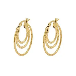 Stately Steel Stainless Steel Triple-Round Wave Hoop Earrings