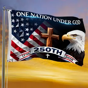 1pc, 1-Sided "One Nation Under God" 250th Anniversary Garden Flag, 3x5 Feet, Christian American Cross Banner, Suitable for Church Events and National Religious Holiday Outdoor Decorations, Random Color Metal Grommets. Single-Sided Print