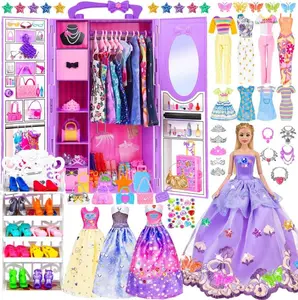 Fall Halloween Gift 91pcs.5 inch Girl Doll with Clothes Accessories and Closet, Princess Gowns, Fashion Dresses, Swimsuits, Shoes