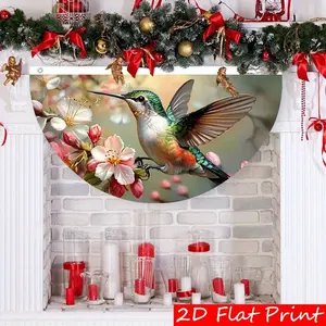1pc Spring Half-Circle Porch Flag, Hummingbird Flower Print Double-Sided Semi-Circular Banner, Easy to Hang for Outdoor Garden Indoor Home Decoration