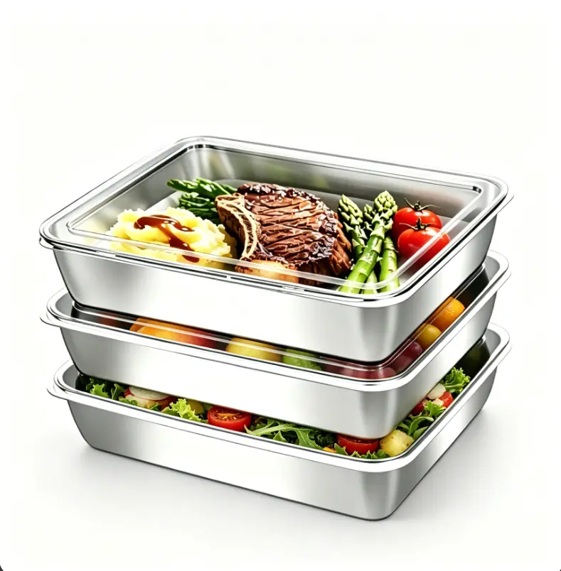 3&6 Pack Stainless Steel Food Storage Containers Clear Lids Reusable Meal Prep Trays Stackable Metal Lunch Box Freezer Safe Fruit Veggie Salad Storage Airtight Leakproof Refrigerator Organizer for Camping Picnic Daily Food Prep object