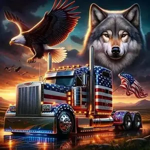 5D DIY Full Drill Round Diamond Painting - Diamond Art Kit Truck, Eagle, Wolf Mosaic, Canvas - DIY Decor Paintings, Home Wall Decorations, Suitable for Halloween, Christmas, Birthday and Anniversary Gifts