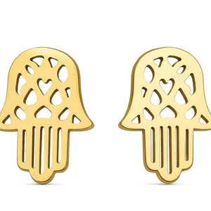 Cute Studs Hamsa Earrings - Silver Stainless Steel 1 cm Unisex Lightweight Spiritual Symbolism Hand of Fatima Earrings