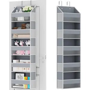 Over The Door Organizer with 5 Large Pockets & 10 Mesh Side Compartments Heavy-Duty Hanging Storage for Bathroom Bedroom Closet Baby Room Grey