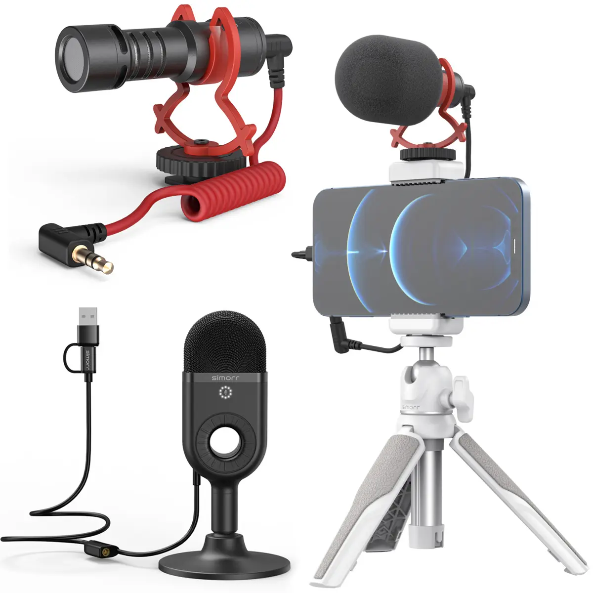 SmallRig Simorr Wave S1 Lite Compact On-Camera Shotgun Microphone, Bundle with Vigor VK-20 Vlog Tripod Kit and Wave U1 Microphone