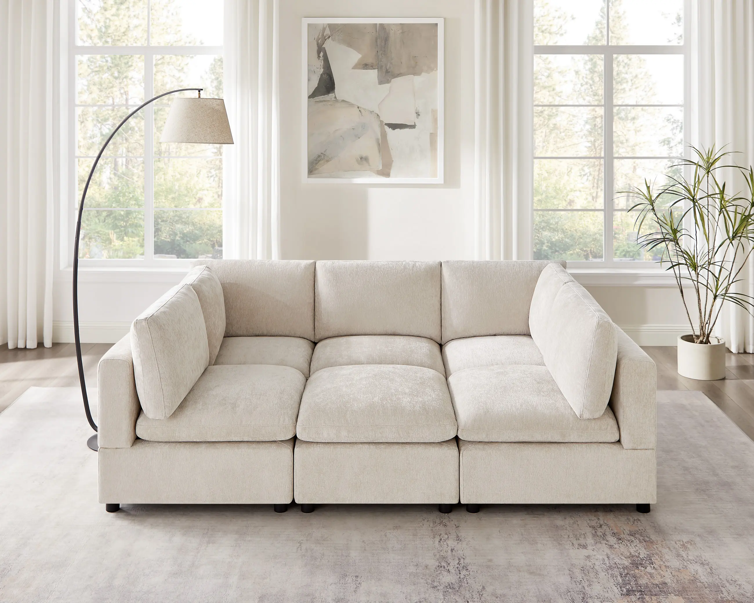 VANOMi 94" Convertible Sleeper Sofa Modular Sectional Sofa Bed with Ottoman, 6-seat Sectional Sofas for Lving Room
