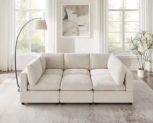 VANOMi 94" Convertible Sleeper Sofa Modular Sectional Sofa Bed with Ottoman, 6-seat Sectional Sofas for Lving Room