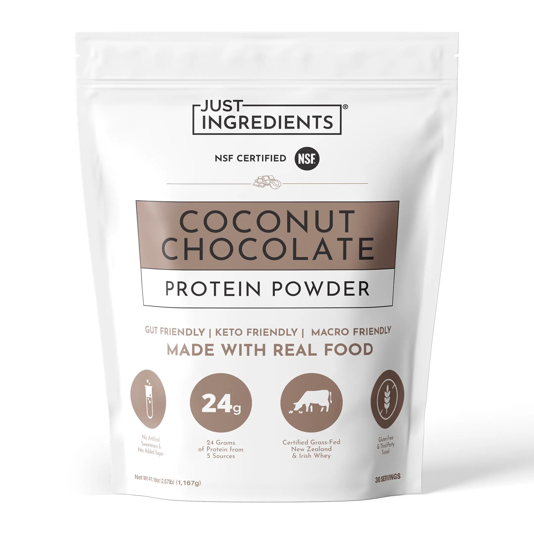 Just Ingredients Coconut Chocolate Protein Powder – 30-Serving Blend with 100% Grass-Fed Whey & Organic Plant Proteins – Creamy Coconut Cocoa Flavor – Supports Muscle Recovery, Energy* Fitness Supplement Pre Workout